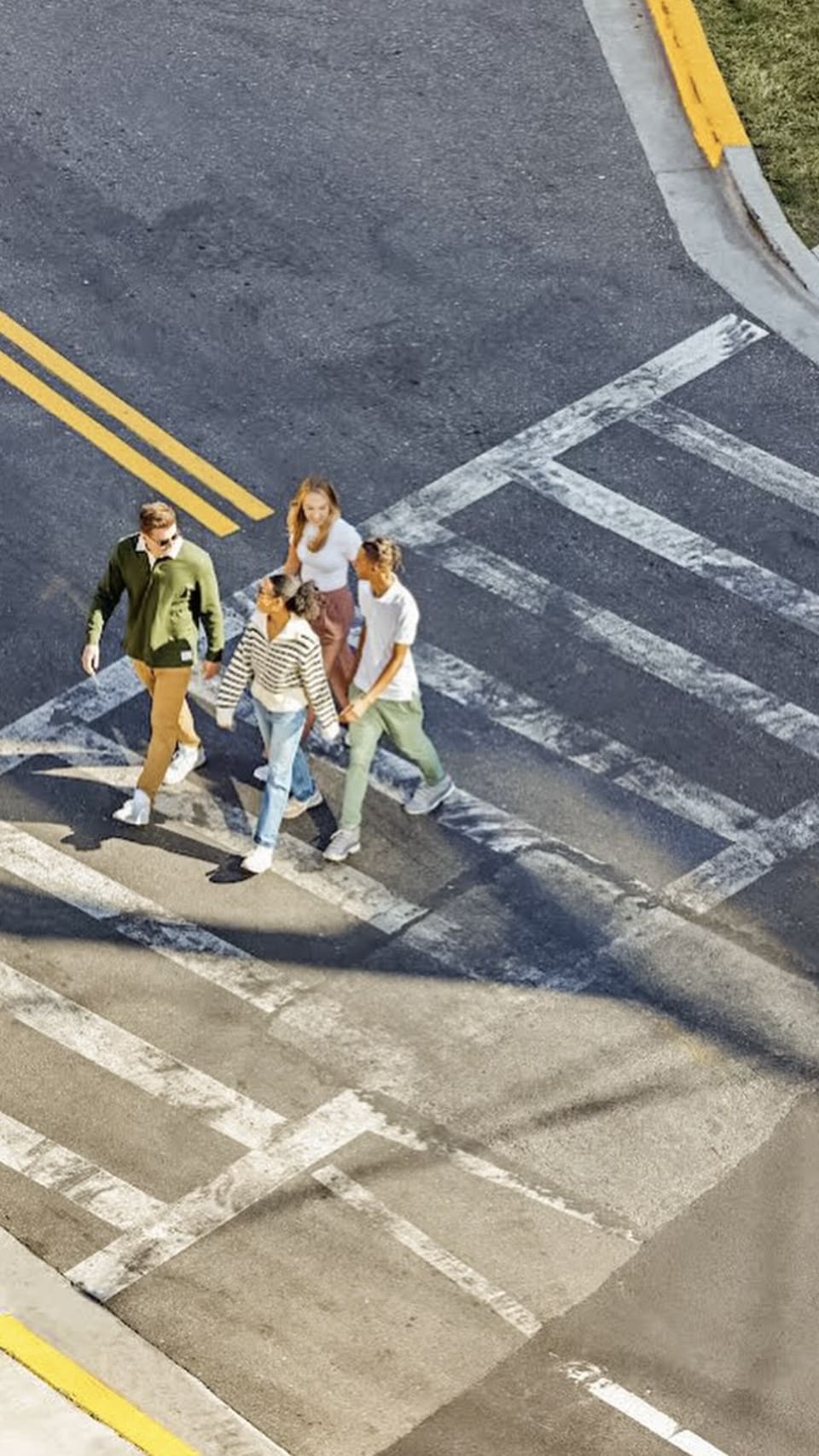 friends crossing a street